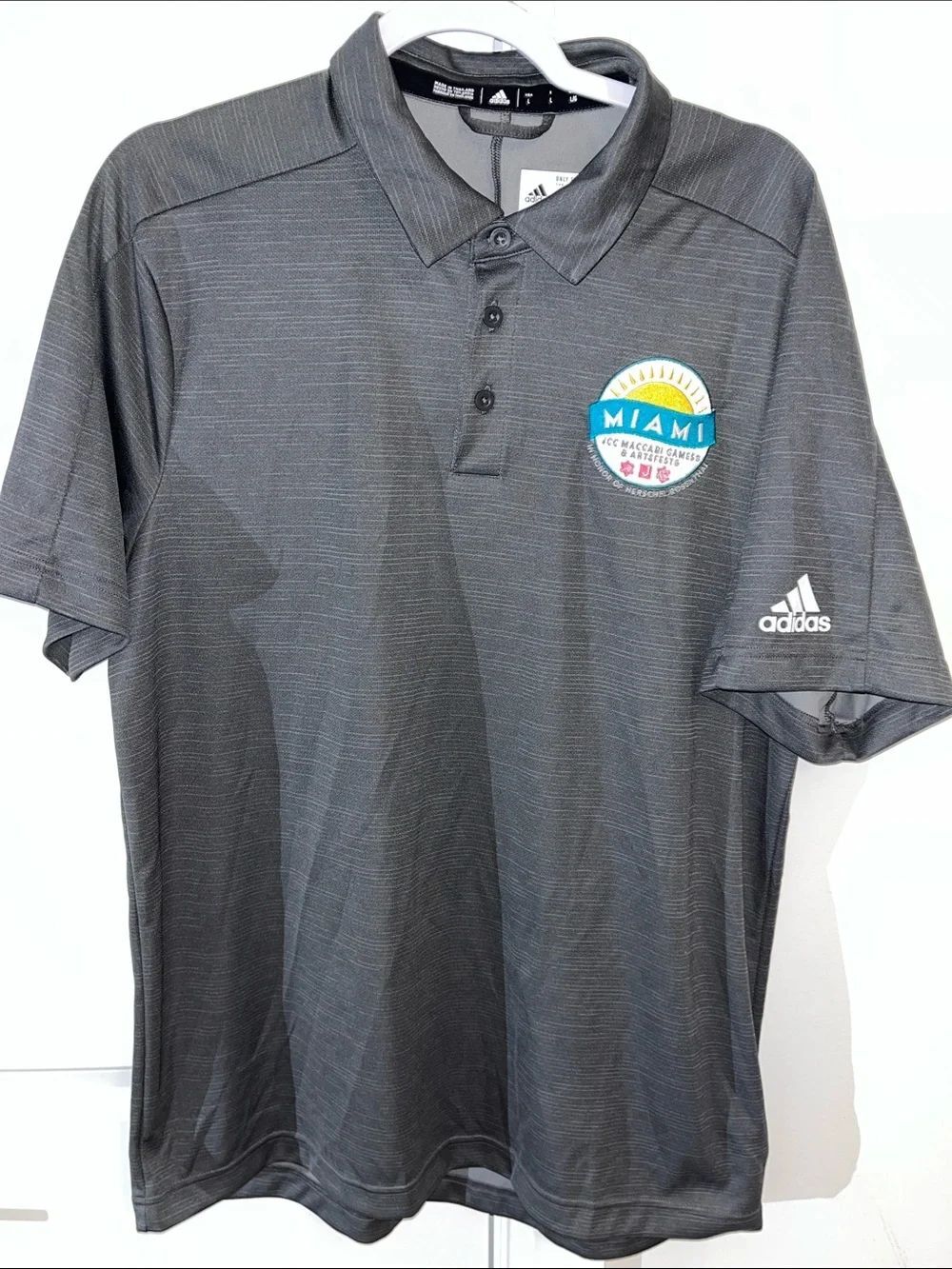 New Adidas Miami Maccabi Games Gray Hebrew Jewish Sports Golf Polo Shirt L men’s